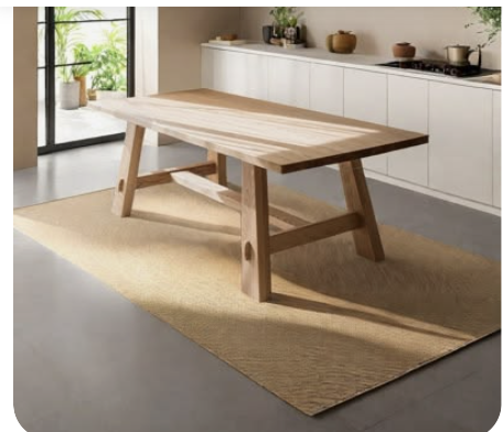 Wooden dining table with angled timber trestle legs